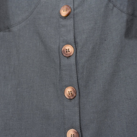 Teal Button Down Puff Sleeve Linen Dress - Picture 5 of 7